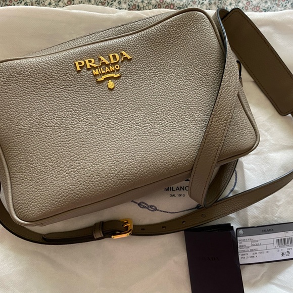 Prada Handbags - NEW Vitello Phenix Camera Bag Argilla